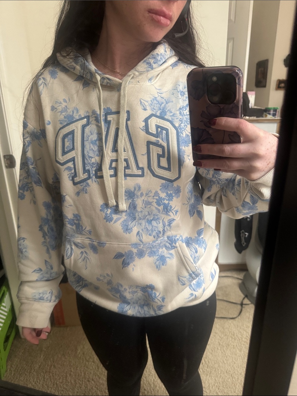 GAP Cream Hoodie with Blue Floral Print